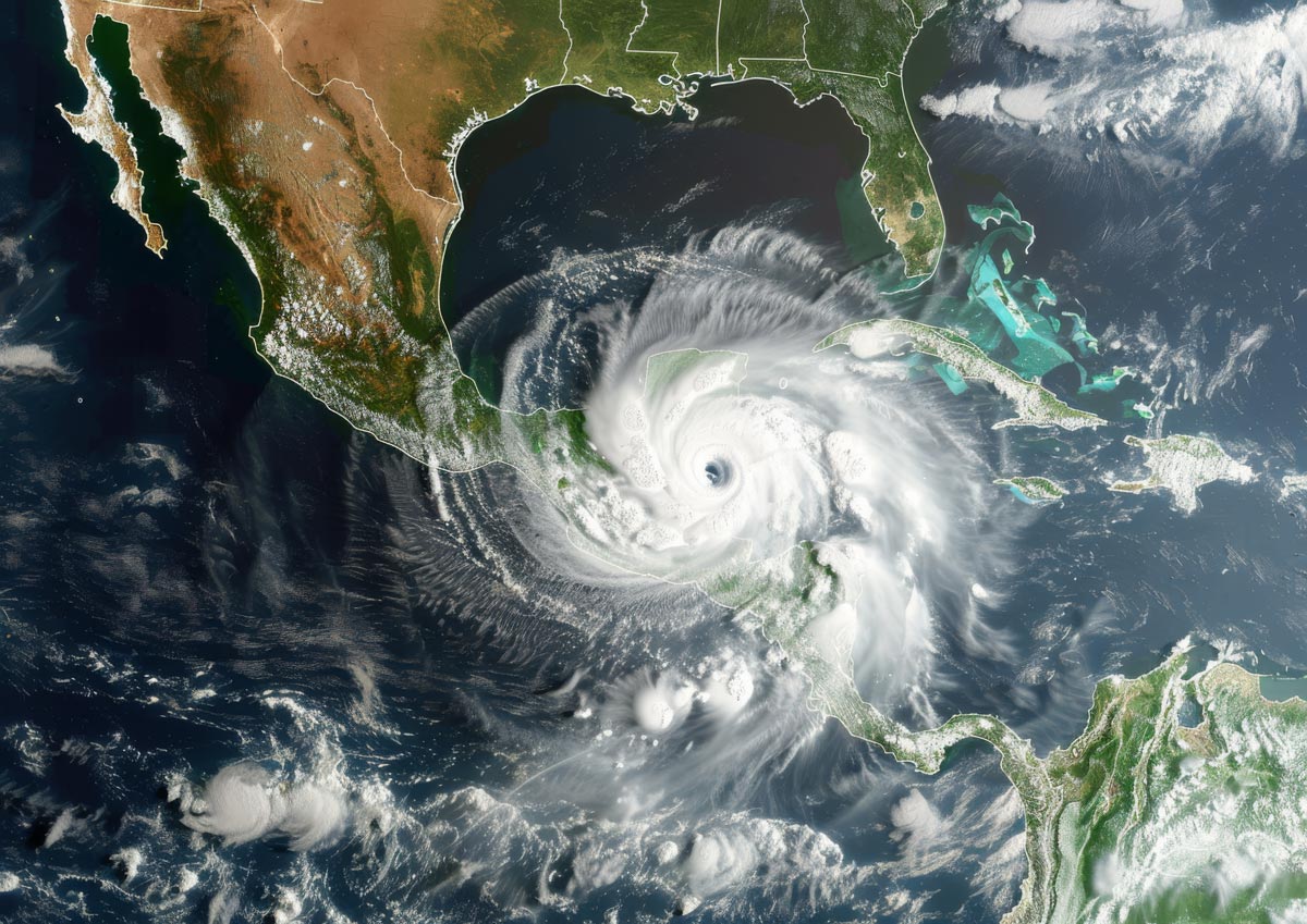background showing hurricane near United States